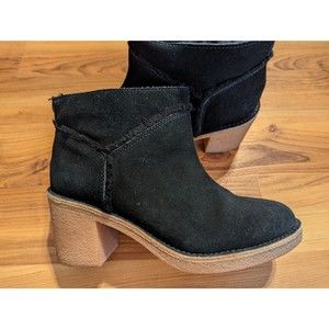 UGG Size 6.5 Kasen SN 1018644 Black Suede Block Heel Shearling Booties Slip On